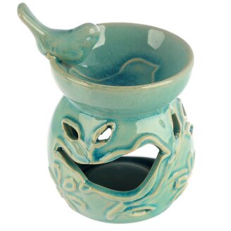 Duftlampe Geblumtes Vogelbad aus Keramik Grün